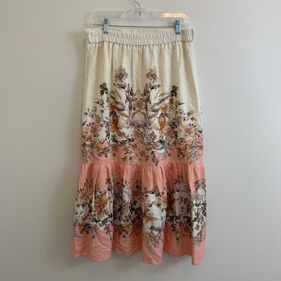 House of Harlow 1960 Floral Maxi Skirt Peach Pink Linen Blend M - Picture 3 of 9